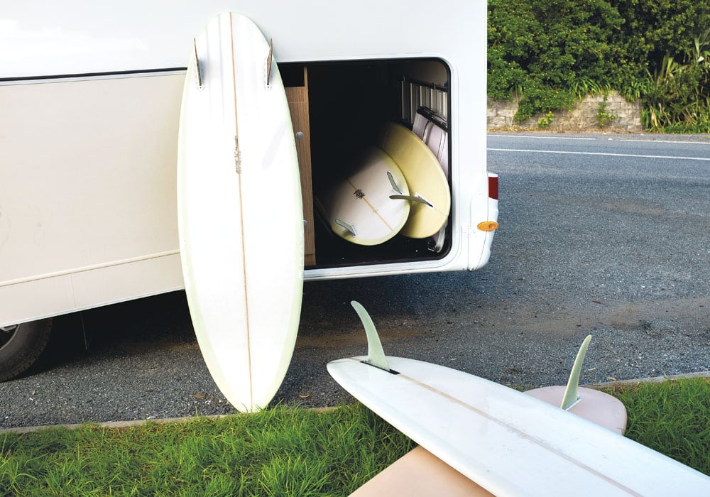 Surfboard storage in the motorhome