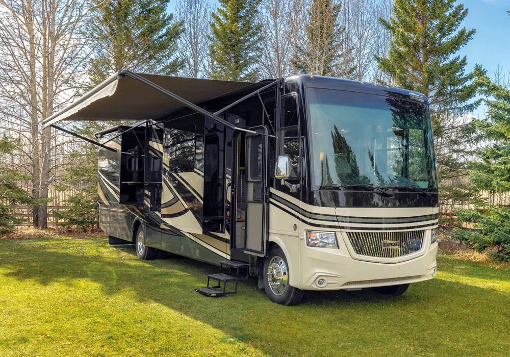 Motorhome with awning open